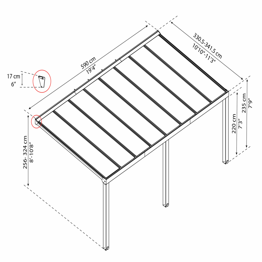 Terrasstak, Stockholm 3,4 x 5,9 m, Antracitgrå